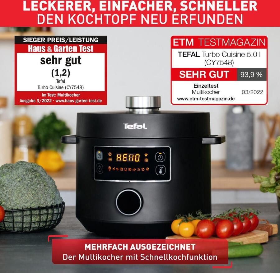 Tefal Multi-cooker Turbo Cuisine incl. stoominzet maatbeker rijstlepel en pollepel elektr. snelkookpan 10 aut. programma's 1-knops-bediening cy7548 - Foto 5