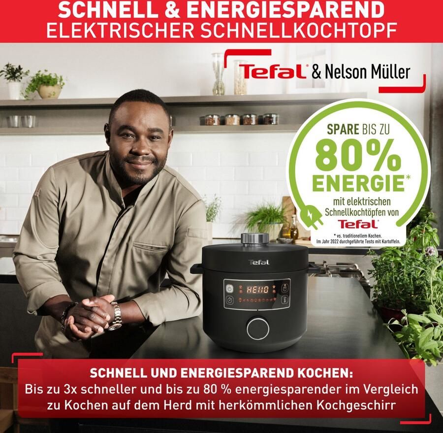 Tefal Multi-cooker Turbo Cuisine incl. stoominzet maatbeker rijstlepel en pollepel elektr. snelkookpan 10 aut. programma's 1-knops-bediening cy7548