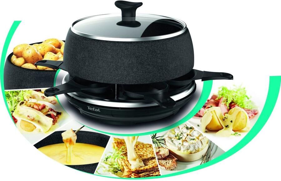 Tefal Raclette en fondueset Cheese 'n Co 6 raclettepannetjes 850 W voor 6 personen vaatwasmachinebestendig met receptenboek steen-look re12c8 - Foto 8