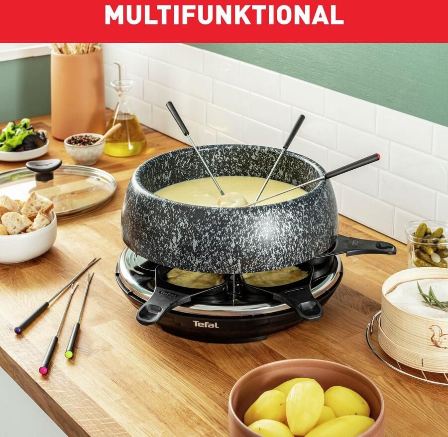 Tefal Raclette en fondueset Cheese 'n Co 6 raclettepannetjes 850 W voor 6 personen vaatwasmachinebestendig met receptenboek steen-look re12c8 - Foto 4