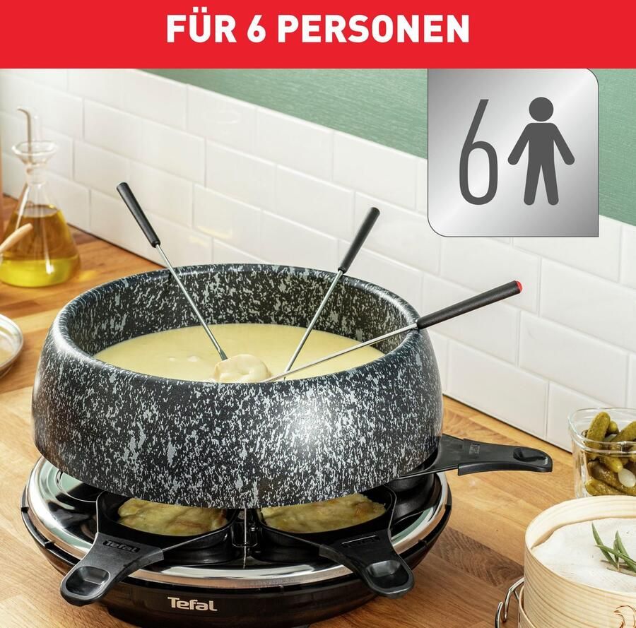 Tefal Raclette en fondueset Cheese 'n Co 6 raclettepannetjes 850 W voor 6 personen vaatwasmachinebestendig met receptenboek steen-look re12c8 - Foto 3