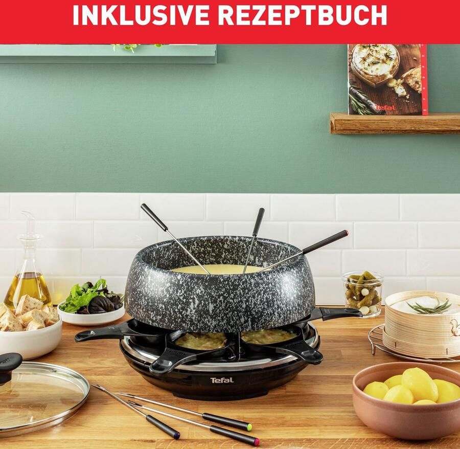 Tefal Raclette en fondueset Cheese 'n Co 6 raclettepannetjes 850 W voor 6 personen vaatwasmachinebestendig met receptenboek steen-look re12c8 - Foto 6