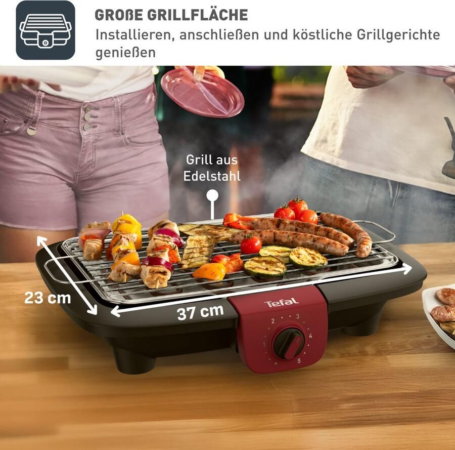 Tefal Tafelgrill EasyGrill Adjust met water vulbare lekbak tegen rook en geuren vaatwasmachinebestendig rooster en druppelschaal plaatsbesparend bg90e5 - Foto 3