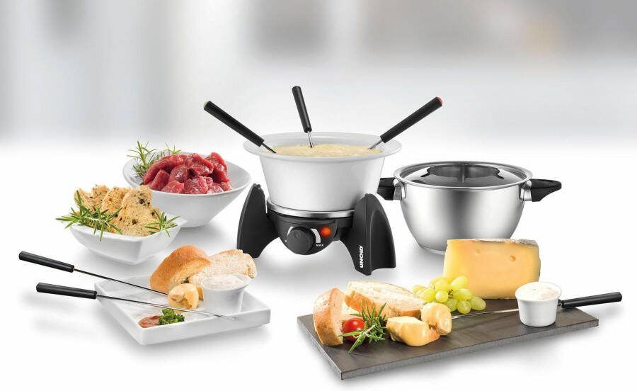 Unold Elektrische fonduepan 48615 Edelstalen fonduepan met vuurvaste keramieken pot