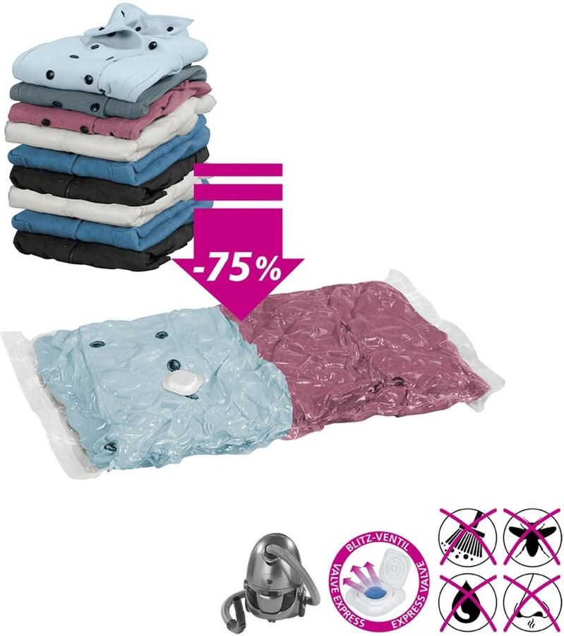 Wenko Vacumeerzak Reisset Vacuümzakken voor kleding voor ruimtebesparende opslag 2 maten (set 6-delig) - Foto 4