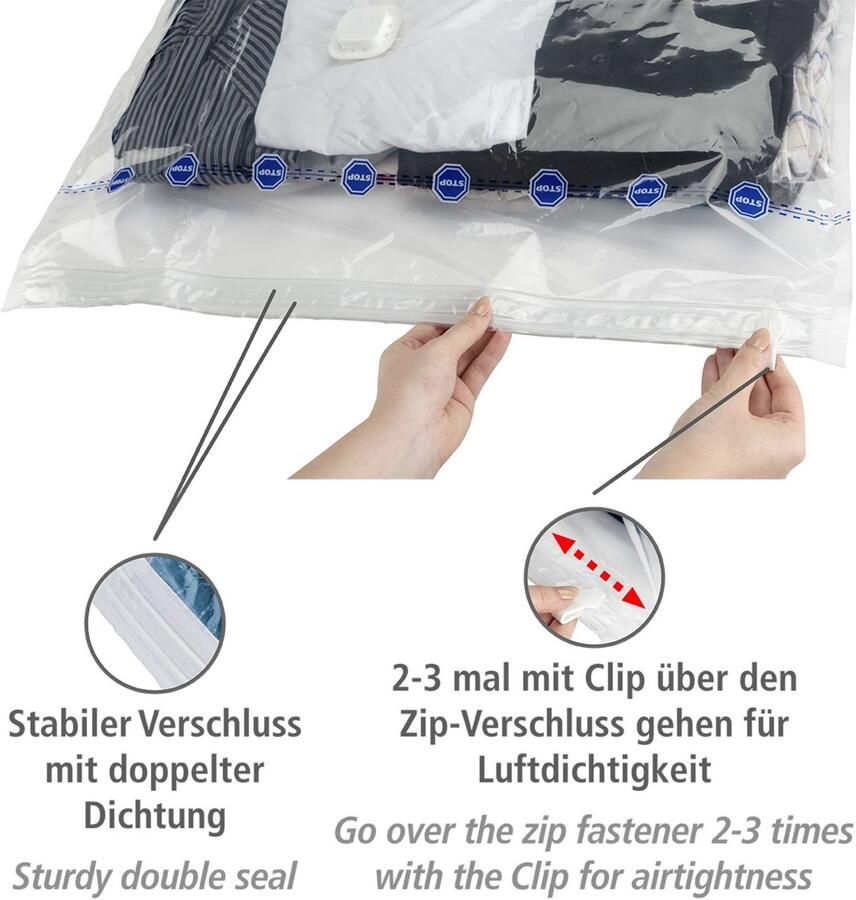 Wenko Vacumeerzak Reisset Vacuümzakken voor kleding voor ruimtebesparende opslag 2 maten (set 6-delig) - Foto 2
