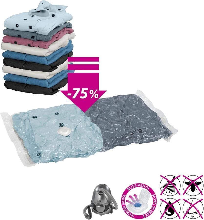 Wenko Vacumeerzak Reisset Vacuümzakken voor kleding voor ruimtebesparende opslag met pomp (set 6-delig) - Foto 4