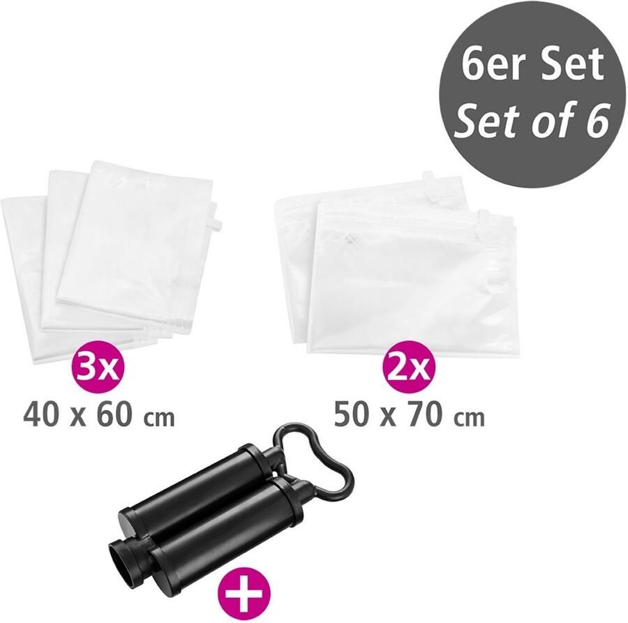 Wenko Vacumeerzak Reisset Vacuümzakken voor kleding voor ruimtebesparende opslag met pomp (set 6-delig) - Foto 2