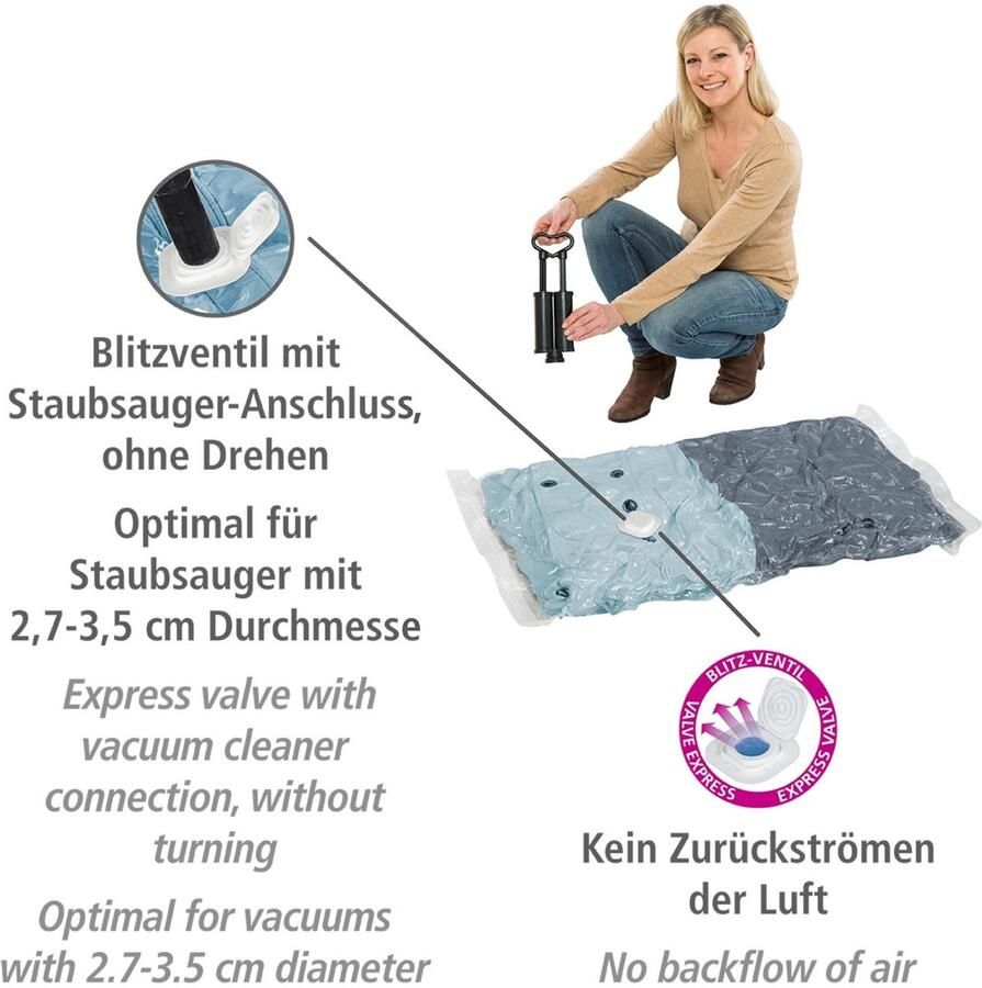Wenko Vacumeerzak Reisset Vacuümzakken voor kleding voor ruimtebesparende opslag met pomp (set 6-delig)