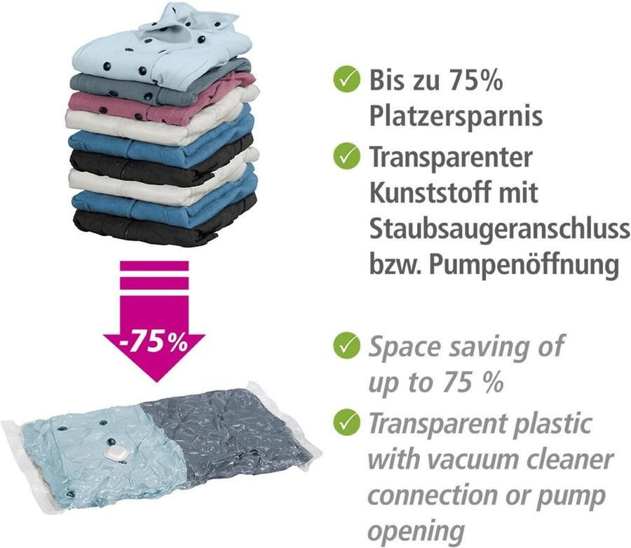 Wenko Vacumeerzak Reisset Vacuümzakken voor kleding voor ruimtebesparende opslag met pomp (set 6-delig) - Foto 7