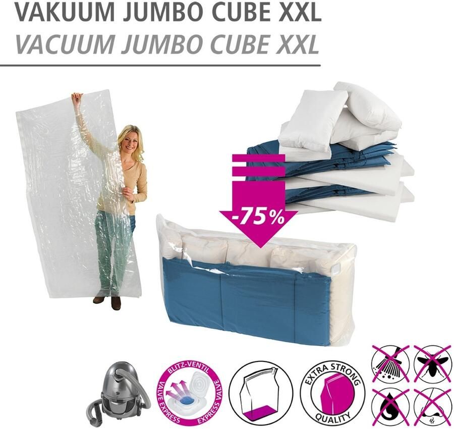 Wenko Vacumeerzak Vacuüm jumbo cube XXL extra grote vacuümzak voor kleding tuinkussens & dekbedden (1-delig) - Foto 5