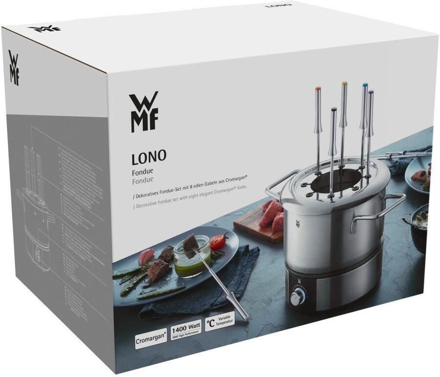 WMF Elektrische fonduepan LONO met spatbeschermingsring kleurgecodeerde fonduvorken vaatwasmachinebestendige onderdelen led-ring ook te gebruiken om warm te houden - Foto 7