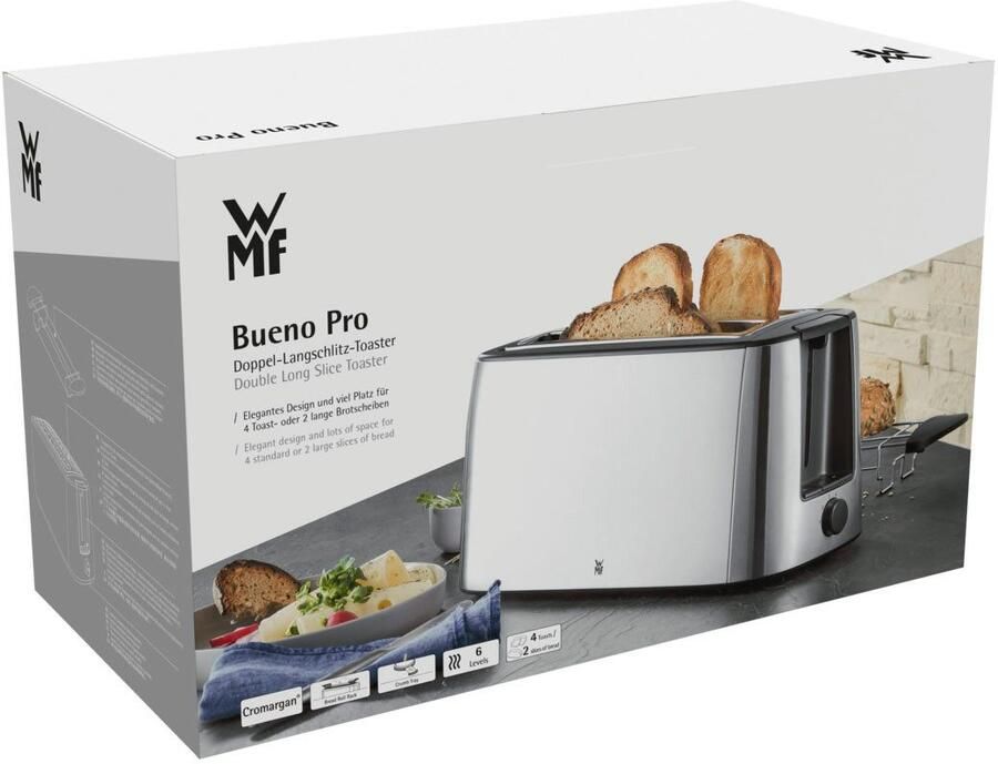 WMF Toaster Bueno Pro dubbele lange sleuf toaster XXL toast broodjesrooster 6 bruiningsniveaus broodcentrering kruimellade cromargan behuizing - Foto 5