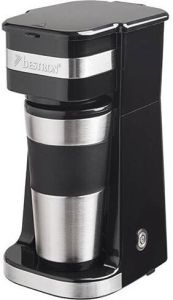 Bestron Koffiezetapparaat met thermosbeker voor gemalen filterkoffie & ideal voor camping 2 grote koppen 750 Watt rvs silver zwart