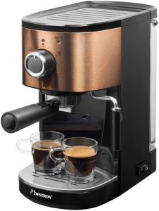 Bestron Espressomachine voor 2 kopjes Pistonmachine met draaibare stoompijp 15 Bar pompdruk 1450W koper