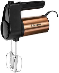 Bestron Power handmixer elektrische handmixer met 2 gardes en 2 deeghaken 6 snelheidsstanden 400 watt koper