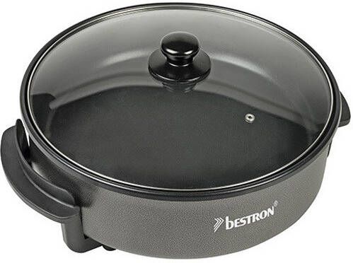 Bestron elektrische XXL Hapjespan Ø40cm multifunctionele Party met glazen deksel met antiaanbaklaag & thermostaat 1.500 watt zwart