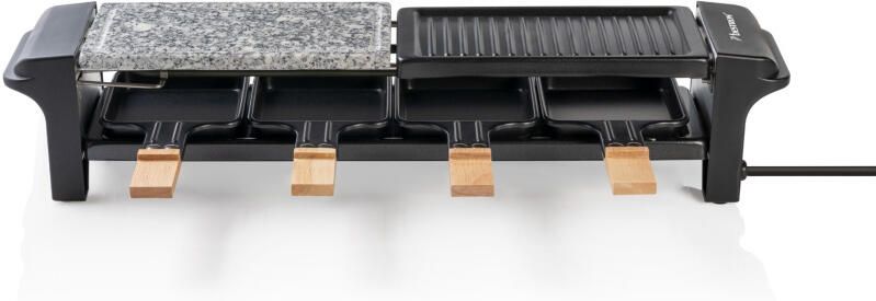 Bestron elektrische Gourmetstel Raclette voor maximaal 4 personen krasbestendige natuurlijke grillsteen & bakplaat met antiaanbakplaag inclusief 4 pannen 4 spatels & 4 Onderzetter 650 Watt zwart hout - Foto 2