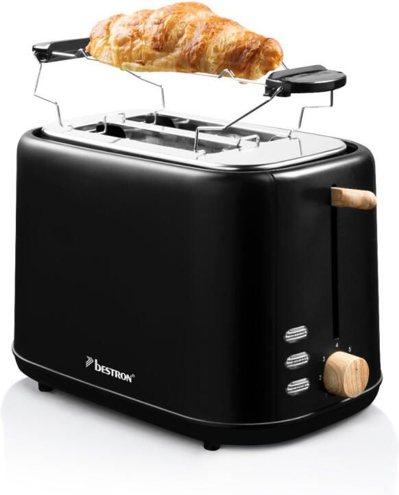 Bestron Broodrooster voor 2 sneden brood incl. broodjesopzet 7 bruiningsniveaus & kruimellade 800 Watt ATO850BW zwart hout - Foto 3