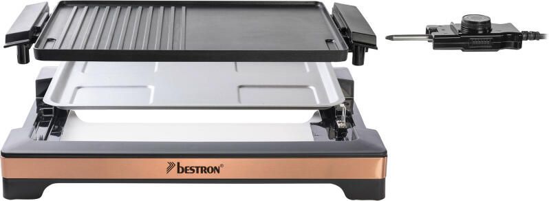 Bestron elektrische tafelgrill voor 4 Personen teppanyaki Bakplaat met afneembare grillplaat en twee grilloppervlakken met antiaanbaklaag 2.000 Watt zwart koper - Foto 2