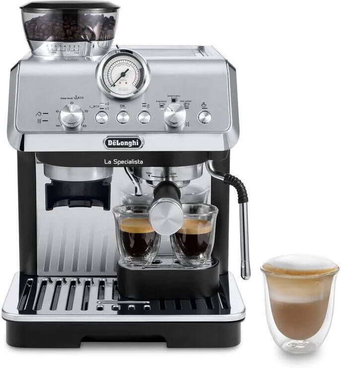 De'Longhi La Specialista Arte – Pistonmachine met bonenmaler Handmatige espresso- en melkbereidingen Inclusief professionele baristakit- Metal Black EC9155.MB