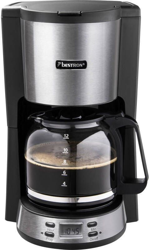 Bestron Filterkoffiezetapparaat voor 12 kopjes koffie Filterkoffiemachine met timer functie en LED display incl. glazen kan van 1 5L en automatisch warmhoudplaatje 1000 Watt zilver - Foto 2