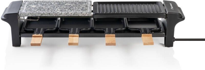 Bestron elektrische Gourmetstel Raclette voor maximaal 4 personen krasbestendige natuurlijke grillsteen & bakplaat met antiaanbakplaag inclusief 4 pannen 4 spatels & 4 Onderzetter 650 Watt zwart hout - Foto 2