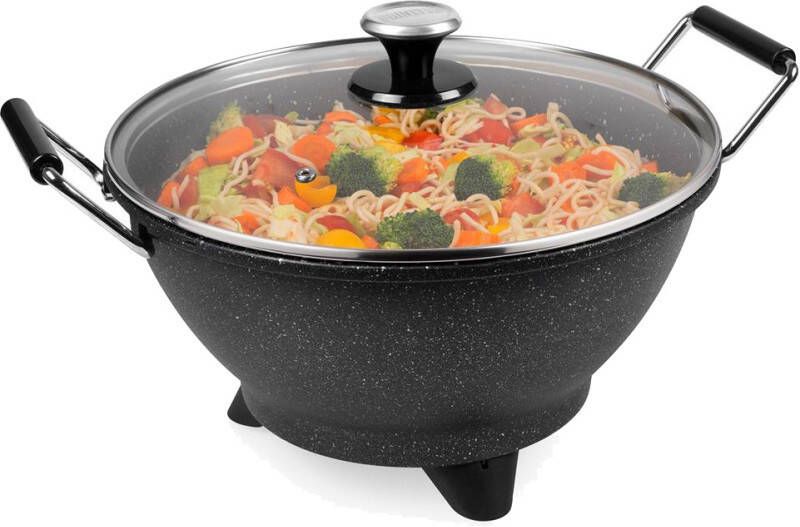 Princess Elektrische Wok 162389 1400W Regelbare thermostaat -Groot 7 liter 250C Hapjespan Glazen deksel Antikleeflaag