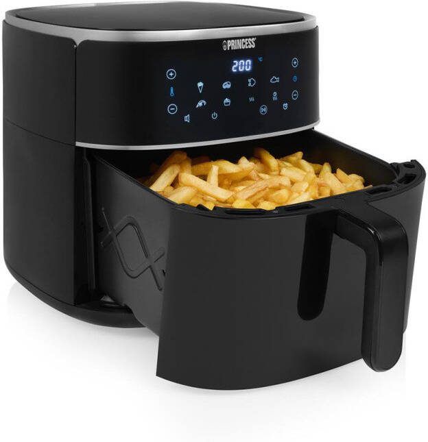 Princess Digitale Airfryer XXL 182254 8 liter Extra Groot PFAS vrij Heteluchtfriteuse Inclusief in hoogte verstelbaar Grillrack Digital Touchscreen 8 Automatische Programma's 1800W Zwart