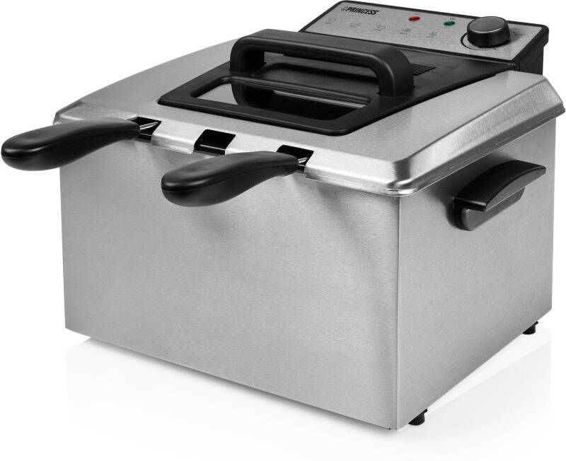 Princess Frituurpan 185000 – Grote friteuse 1 grote en 2 kleine manden 5 liter 3270W Kijkvenster Koude zone Anti reukfilter