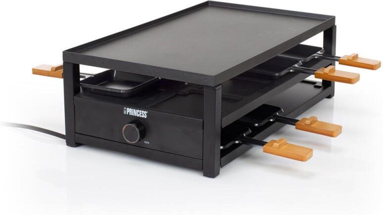 Princess Gourmetstel 162655 Black Steel Raclette Grill & Bakplaat 8 personen Groot 44 x 25cm Zwart met bamboe Regelbare thermostaat 1300W 1 5 meter snoer 8 pannetjes - Foto 3