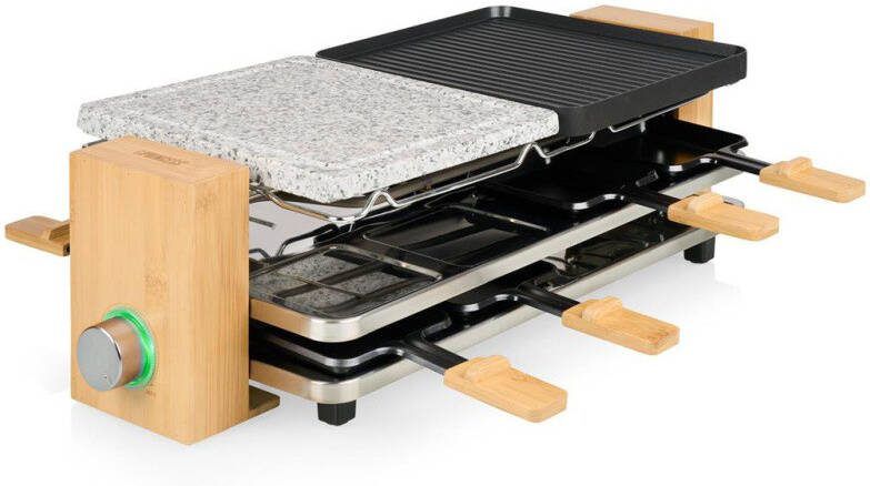Princess gourmetstel 162955 Raclette en Steengrill Pure 8 Bamboe Regelbare thermostaat 1300W 2 grillplaten en extra Steengrill 8 pannetjes 2 meter snoer Parking deck voor ongebruikte pannetjes Pasen - Foto 2